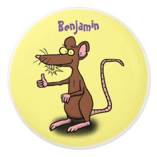Bouton De Porte En Céramique Un rat brun mignon pouce vers le haut dessin animé