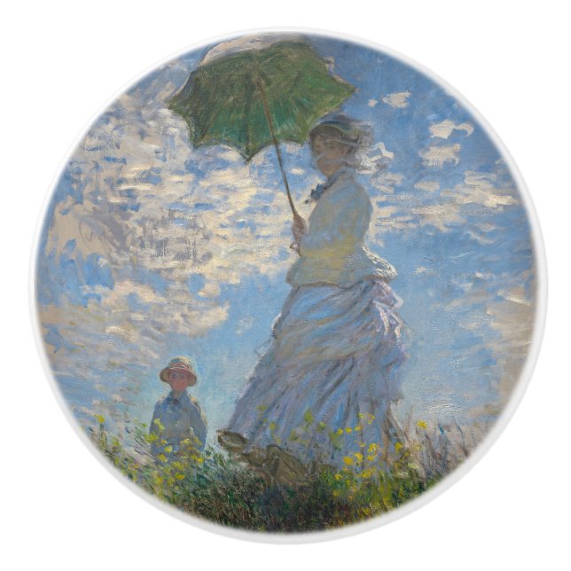 Bouton De Porte En Céramique Une femme avec un parasol | Paysage français (Devant)