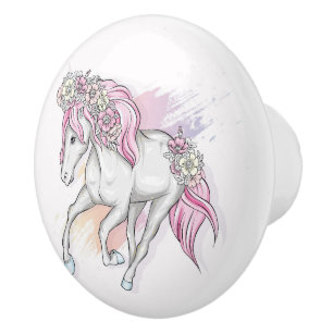 Bouton De Porte En Céramique Unicorne en céramique tire
