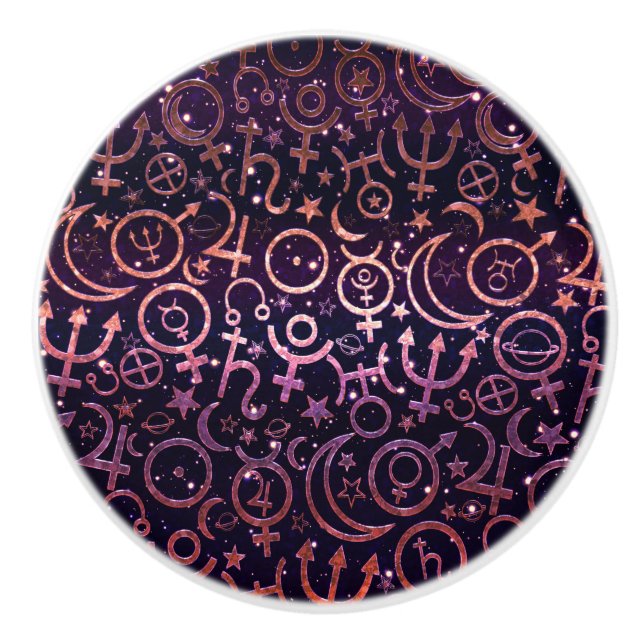 Bouton De Porte En Céramique Univers Spatial Planétaire Pailleté Violet (Devant)