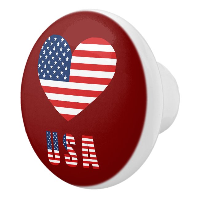 Bouton De Porte En Céramique USA Drapeau en Céramique Coeur Knob pour Meubles (Droite)