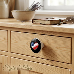 Bouton De Porte En Céramique USA Drapeau en Céramique Coeur Knob pour Meubles