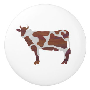 Bouton De Porte En Céramique Vache Brown et blanche Silhouette