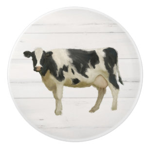Bouton De Porte En Céramique Vache d'élevage rustique Noir et blanc Bois de cha