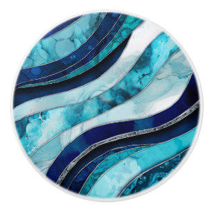 Bouton De Porte En Céramique Vagues - Abstrait Bleu Multi-Média