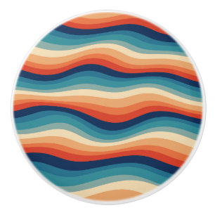 Bouton De Porte En Céramique Vagues Rétro Colorées Vintage