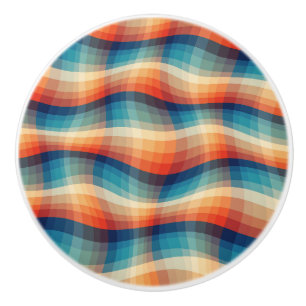 Bouton De Porte En Céramique Vagues Rétro Colorées Vintage