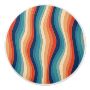 Bouton De Porte En Céramique Vagues Rétro Colorées Vintage