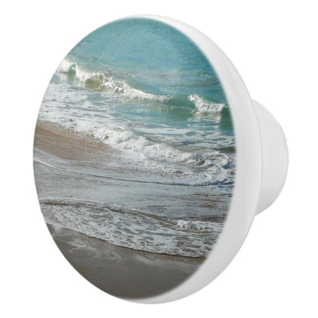 Bouton De Porte En Céramique Vagues sur la plage bleu turquoise Océan (Droite)