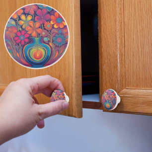 Bouton De Porte En Céramique Vase à fleurs rétro groovy
