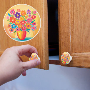 Bouton De Porte En Céramique Vase de fleurs plein brillant 