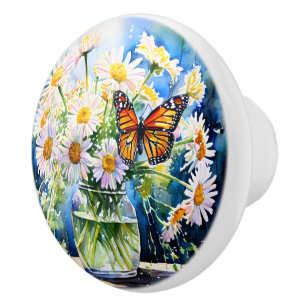 Bouton De Porte En Céramique Vase de marguerites joli floral