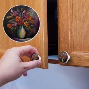 Bouton De Porte En Céramique Vase Fleur traditionnelle foncée
