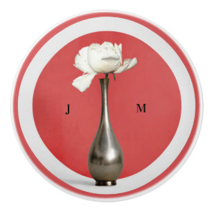 Bouton De Porte En Céramique Vase florale rouge personnalisée