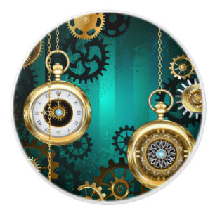 Bouton De Porte En Céramique Veille bijoux Steampunk sur un Arrière - plan vert