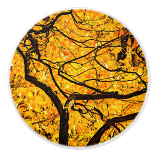 Bouton De Porte En Céramique Veines D'Or De L'Automne