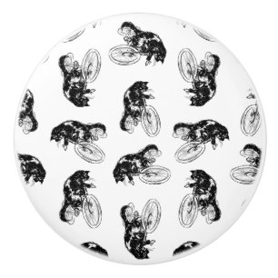 Bouton De Porte En Céramique Vélo Vintage Cat Riding ARRIÈRE - PLAN COULEUR P