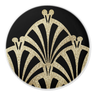Bouton De Porte En Céramique Ventilateur Art déco motif en bronze noir éléga