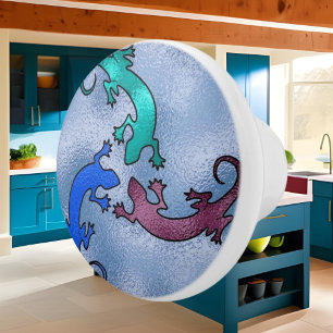 Bouton De Porte En Céramique Verre imbriqué des lézards du sud-ouest