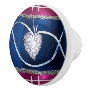 Bouton De Porte En Céramique Verre Mercure vintage Coeur de Noël Rose Bleu