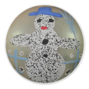 Bouton De Porte En Céramique Verre vintage Bal de Noël Snowman main peint
