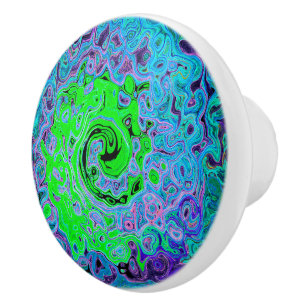 Bouton De Porte En Céramique Vert Citron Groovy Abstrait Rétro Tourbillon Liqui