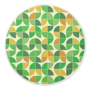 Bouton De Porte En Céramique Vert floral géométrique du milieu du siècle rétro