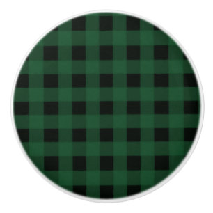 Bouton De Porte En Céramique Vert Noir Buffalo Carreaux Plaid Campagne Rustique