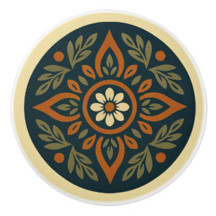 Bouton De Porte En Céramique Vert, rouge et crème Cottagecore Art folklorique