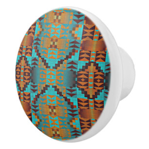 Bouton De Porte En Céramique Vert turquoise Turquoise Aqua Blue Orange Tribal A