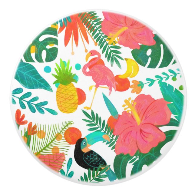 Bouton De Porte En Céramique Vibes tropicales Floral Feuille Summer Chic (Devant)