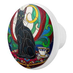 Bouton De Porte En Céramique Victorien Black Cat Knob, coussin, mosaïque, color