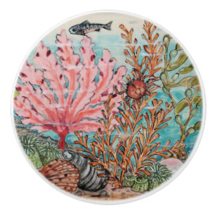 Bouton De Porte En Céramique Vie de la mer côtière Crabe de corail Coquille sou