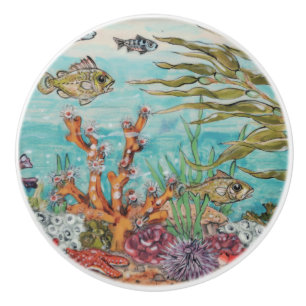 Bouton De Porte En Céramique Vie marine côtière Poisson Corail sous-marin Océan