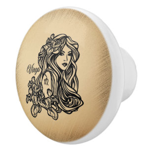 Bouton De Porte En Céramique Vierge Zodiaque Look Antique