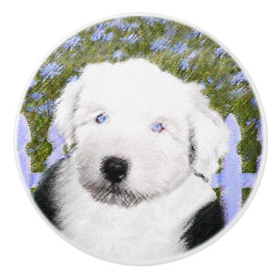 Bouton De Porte En Céramique Vieux anglais Sheepdog Puppy Peinture - Chien Art