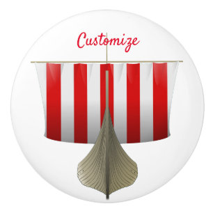 Bouton De Porte En Céramique Viking Ship Sailing Thunder_Cove