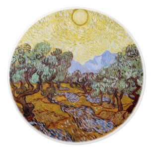 Bouton De Porte En Céramique Vincent van Gogh - Oliviers, Ciel Jaune et Soleil