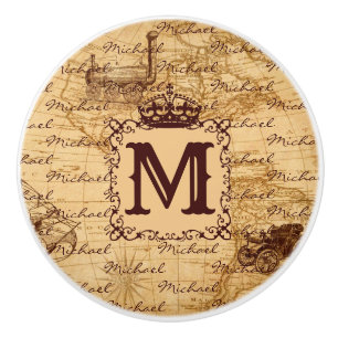 Bouton De Porte En Céramique Vintage antique royal king world map rustic