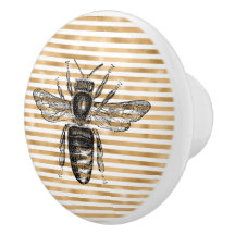 Vintage Black Queen Bee Stripe Ceramic Knob