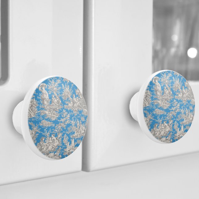 Bouton De Porte En Céramique Vintage bleu turquoise de jouy imprimé (Créateur téléchargé)