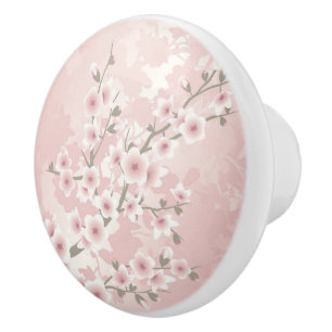Bouton De Porte En Céramique Vintage Blush PInk Cherry Blossom