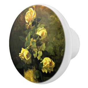 Bouton De Porte En Céramique Vintage Charles Ethan Porter, les roses jaunes dan