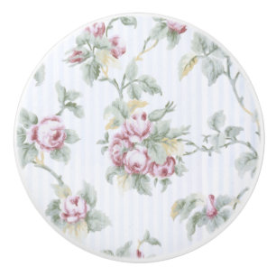 Bouton De Porte En Céramique Vintage chic Rose et raypes