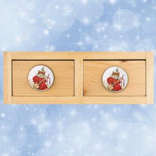 Bouton De Porte En Céramique Vintage Clown Jester Musicien Chat Mandolin