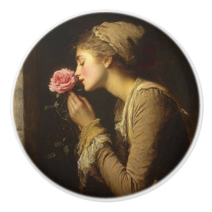 Bouton De Porte En Céramique Vintage dame avec une peinture rose rose