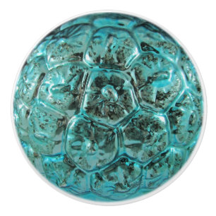 Bouton De Porte En Céramique Vintage de Noël Vintage Verre Turquoise Aqua Jewel