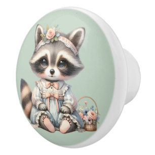 Bouton De Porte En Céramique Vintage habillé Cottagecore Raccoon Pastel