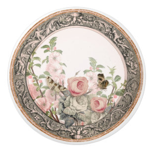 Bouton De Porte En Céramique Vintage Jardin Français Blanc Rose Floral Folio Ce