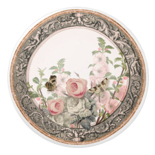 Bouton De Porte En Céramique Vintage Jardin Français Blush Rose Floral Folio